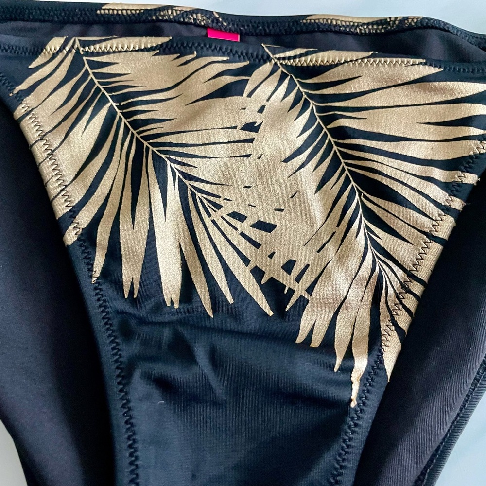 NWOT. Black Bikini Bottom with Gold Leaf Design - Picture 3 of 9